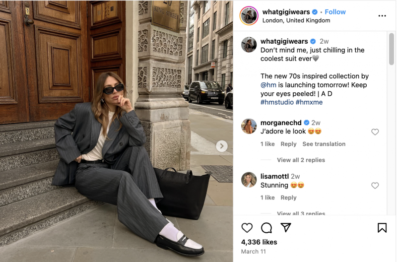   Una publicación patrocinada en Instagram de Agnes Pusztai. Ella's wearing an oversize suit with loafers from H&M.