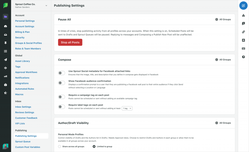   Sprout Social Publishing Settings.