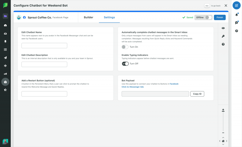   Sprout Social Chatbot Configuration Screen.