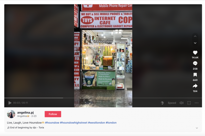   クリエイター @angelinina.pj による、西ロンドンのハウンズロー地区をフィーチャーした TikTok 動画。