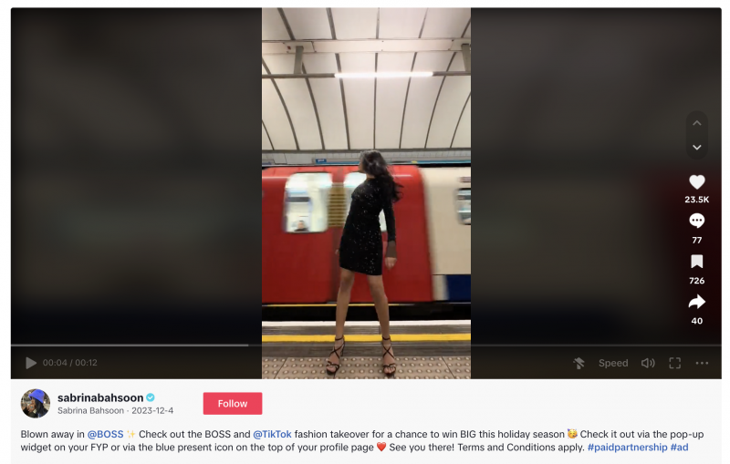   クリエイターのサブリナ・バスーンによるヒューゴ・ボスを宣伝するTikTokインフルエンサーキャンペーン。
