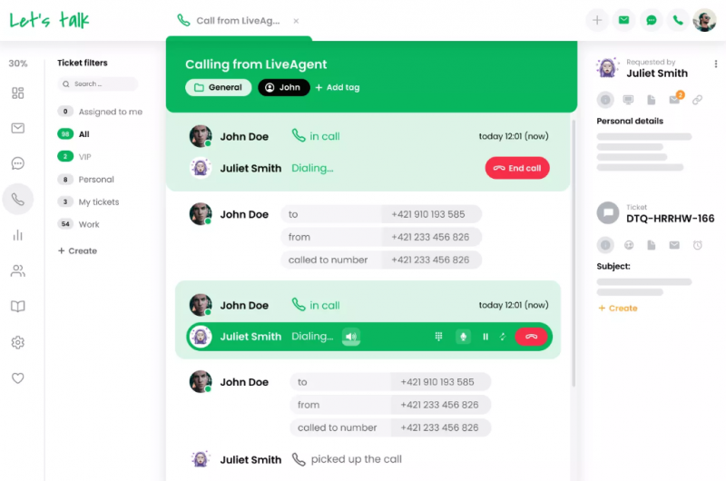   Snímek obrazovky nástroje zákaznické podpory LiveAgent.