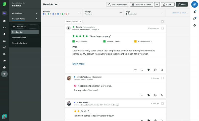   スプラウトのスクリーンショット's review management features.