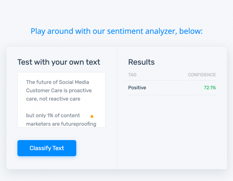 Une image de la même republication Sprout Social LinkedIn dans Monkeylearn's free sentiment analysis tool