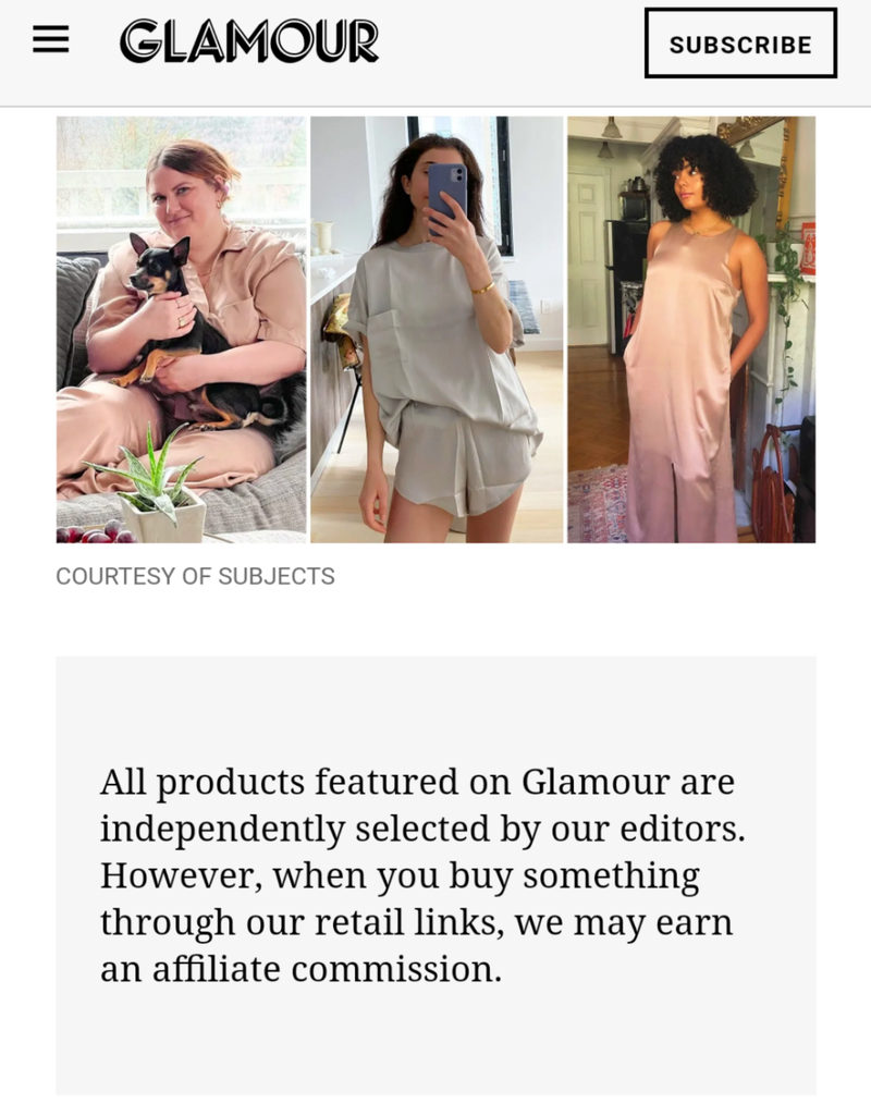 Divulgación de marketing de afiliados de Glamour