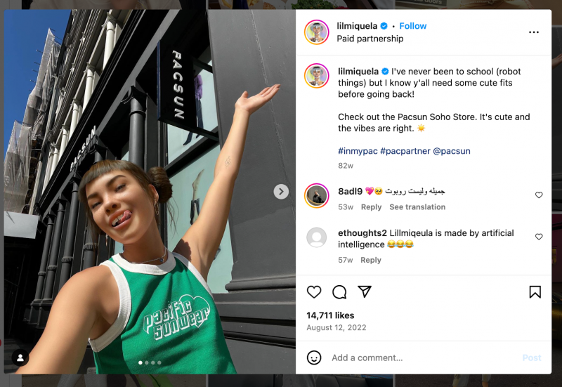   Un partenariat de marque Instagram entre Lil Miquela et Pacsun
