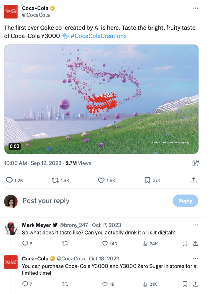   Una publicación social de Coca-Cola con respuestas rápidas a las publicaciones de los usuarios sobre su marca, tanto positivas como negativas, para que su audiencia siempre se sienta escuchada.