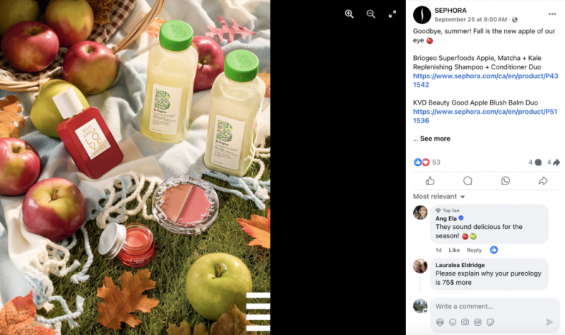   Séfora's Facbook page helps customers explore, review and purchase products directly from social media.