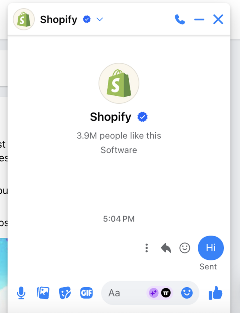   comprar's Facebook Messenger app that is uses for customer care to provide quick service to users.