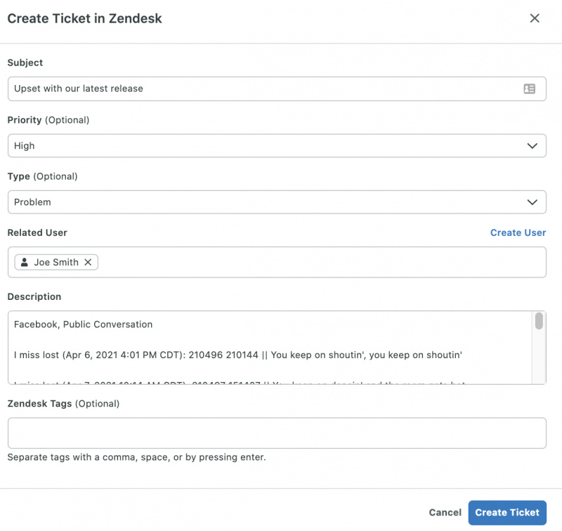   Brotar's Zendesk integration dashboard where care teams can create tickets and assign priority, tags and provide a description of the issue.