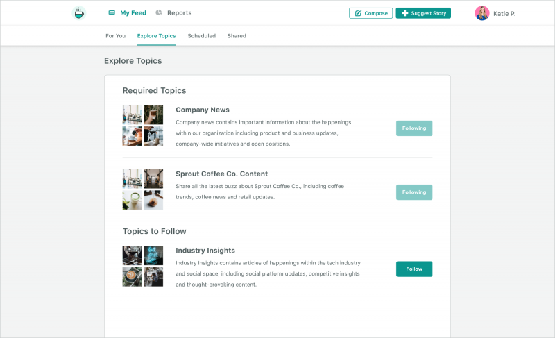 Sprout のフィードのスクリーンショット's Employee Advocacy platform