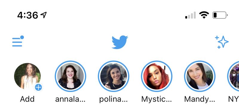 Uno screenshot delle flotte di Twitter.