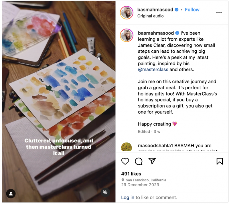   Une bobine Instagram de Basmah Masood avec Masterclass.