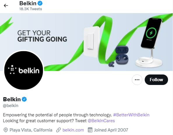   Belkin's Twitter bio