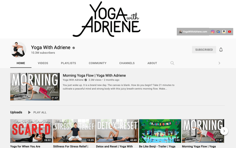 Uma captura de tela do criador digital Yoga With Adrienne