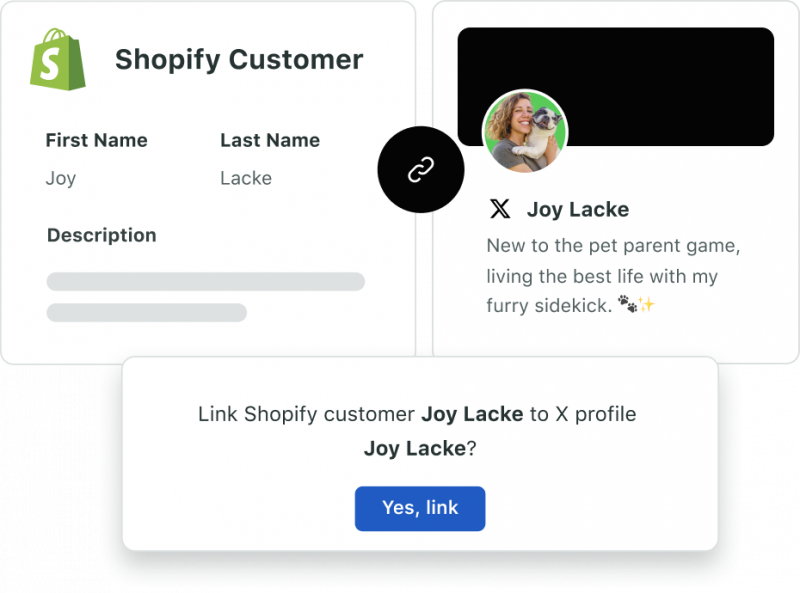 La opción de vincular perfiles de Shopify a un perfil X dentro de la plataforma Sprout