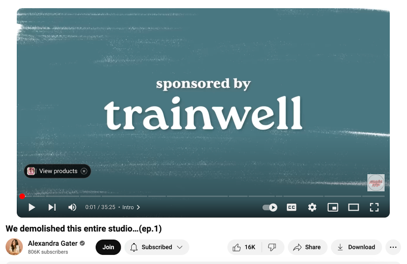   En sponsoreret YouTube-video af trainwell med indretningsdesigneren Alexandra Gater.