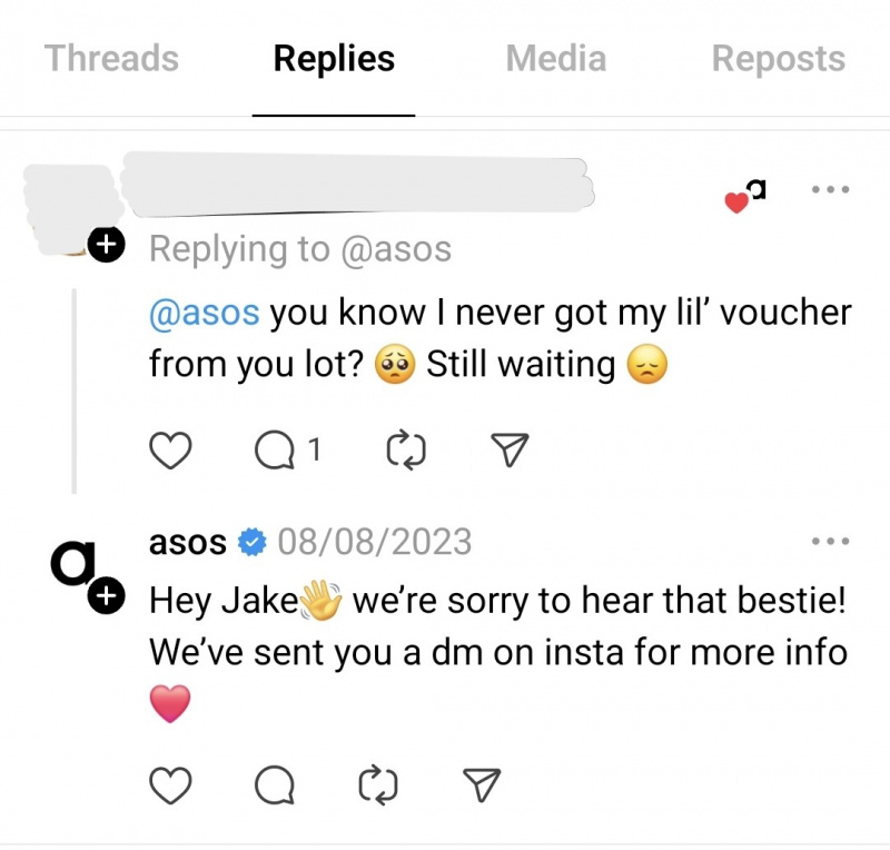   Ejemplo de servicio al cliente de ASOS