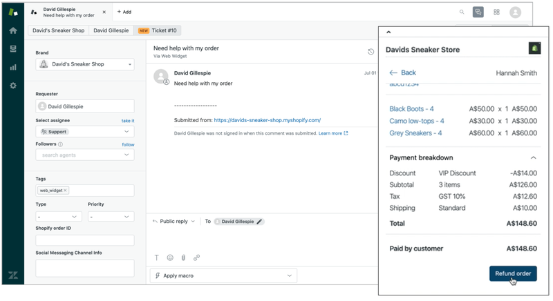 Shopify के लिए Zendesk