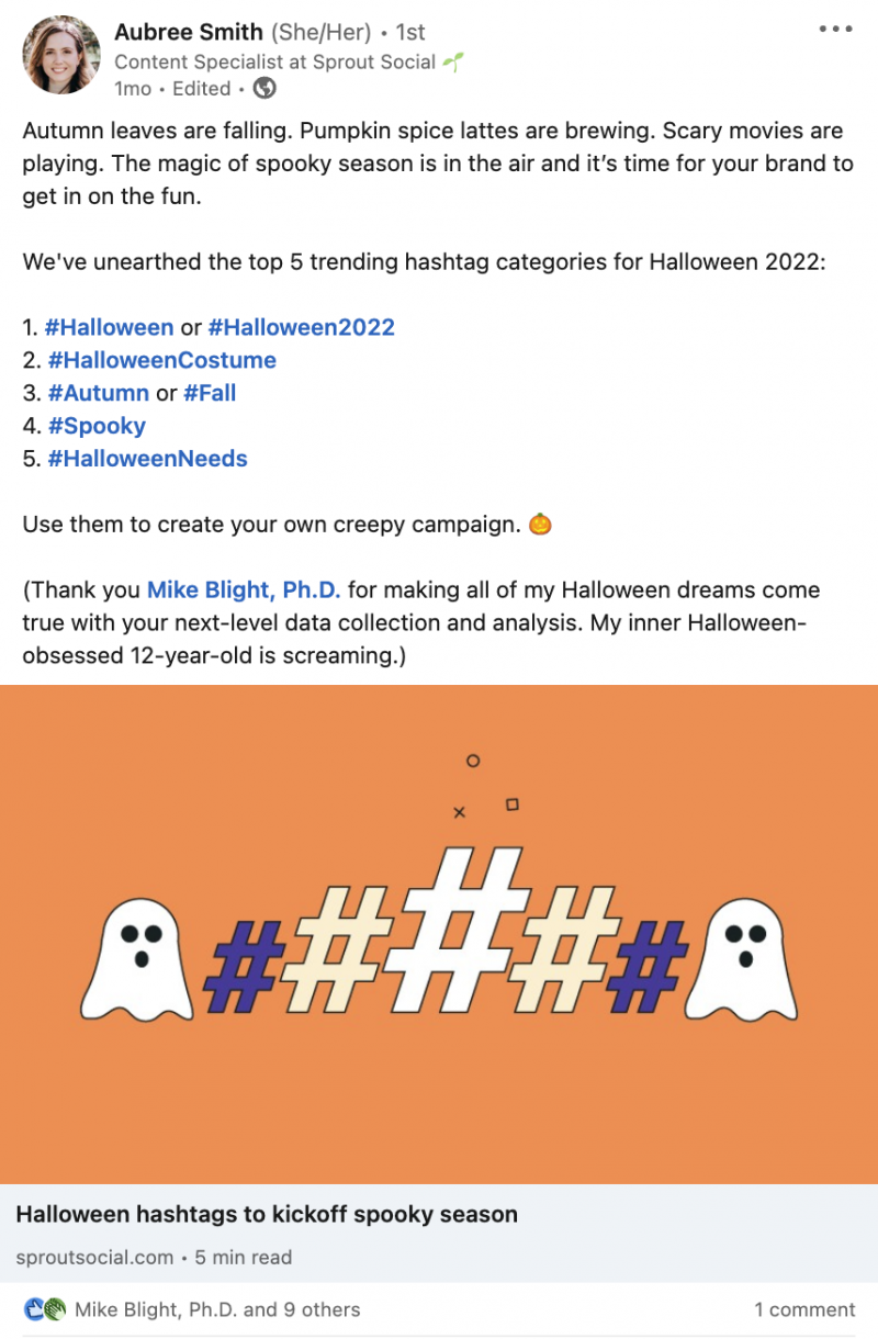   स्प्राउट के एक सदस्य की एक लिंक्डइन पोस्ट's content team featuring a new article that was curated in Sprout's Advocacy platform by the content team.