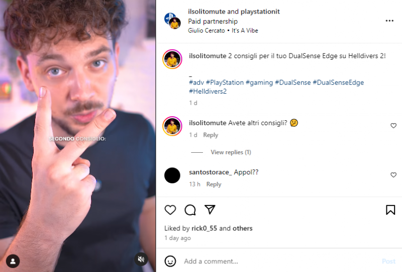   Playstation Italia のインフルエンサー パートナーが地域別の顧客向けに Instagram に投稿