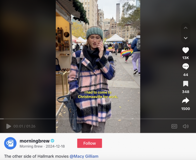   Un sketch TikTok de Morning Brew sur"Christmasville," a Hallmark-inspired universe 