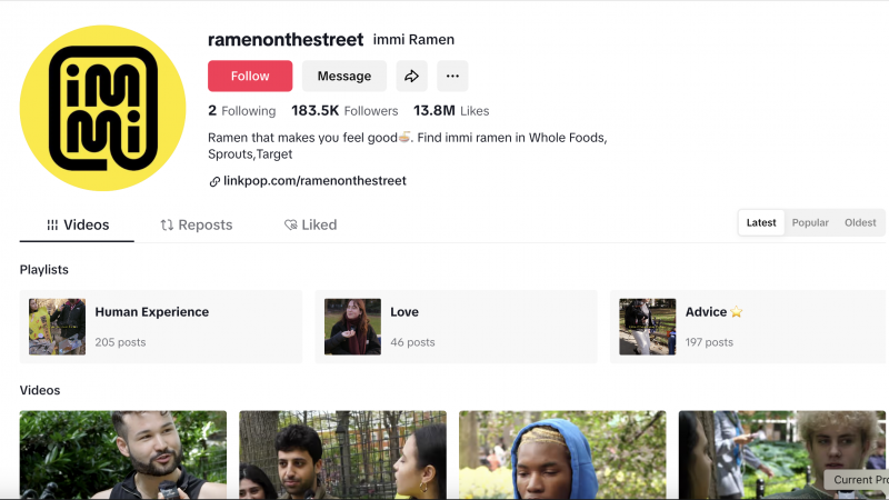   La page TikTok pour Immi's Ramen on the Street series