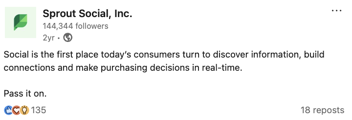   「ソーシャルは今日の最初の場所です's consumers turn to discover information, build connections and make purchasing decisions in real-time. Pass it on."