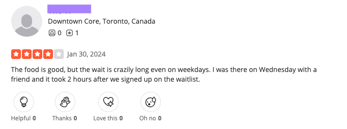   Reseñas de Yelp que destacan los largos tiempos de espera de Gyubee y la excepcional calidad de la comida.