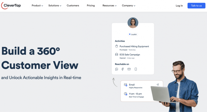   Snímek obrazovky k CleverTap's website