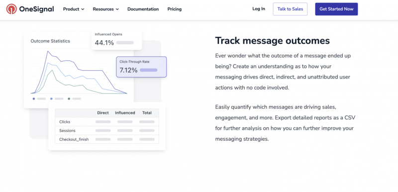   OneSignal's homepage, a customer engagement tool