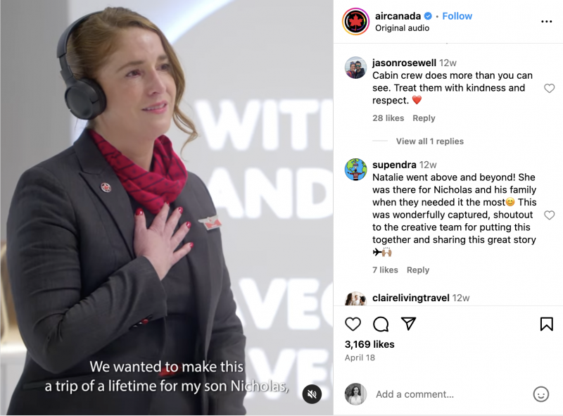   Un video Instagram di Air Canada's With Class and Care series, about their team members who go above and beyond for passengers 