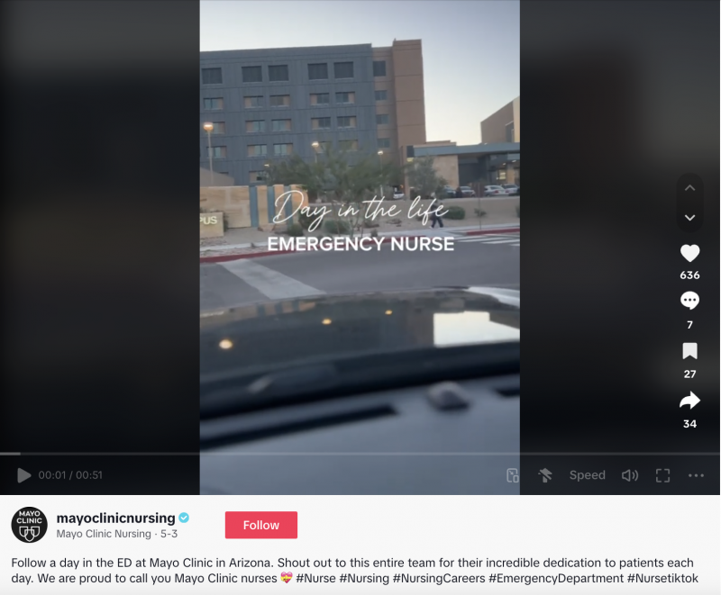   Un video TikTok Day in the Life della Mayo Clinic Nursing