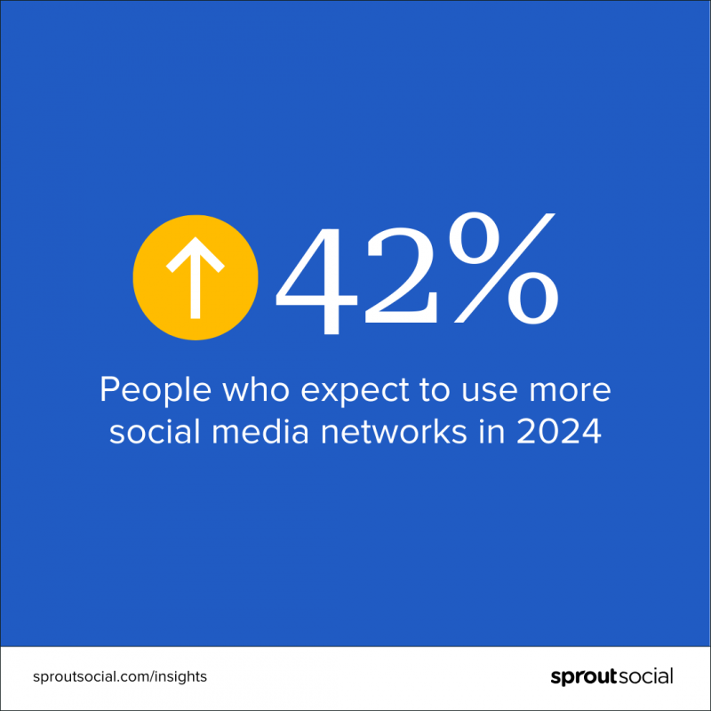   Een datavisualisatie die luidt: 42%, mensen die verwachten in 2024 meer sociale medianetwerken te zullen gebruiken.