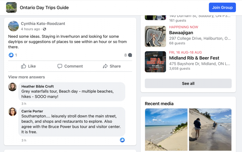   Exemple de publication dans les groupes Facebook