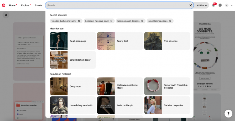   Résultats de recherche à l'aide de la recherche Pinterest