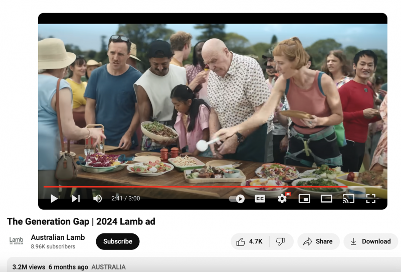   オーストラリアン・ラムによる YouTube 動画の静止画"The Generation Gap | 2024 Lamb ad." 