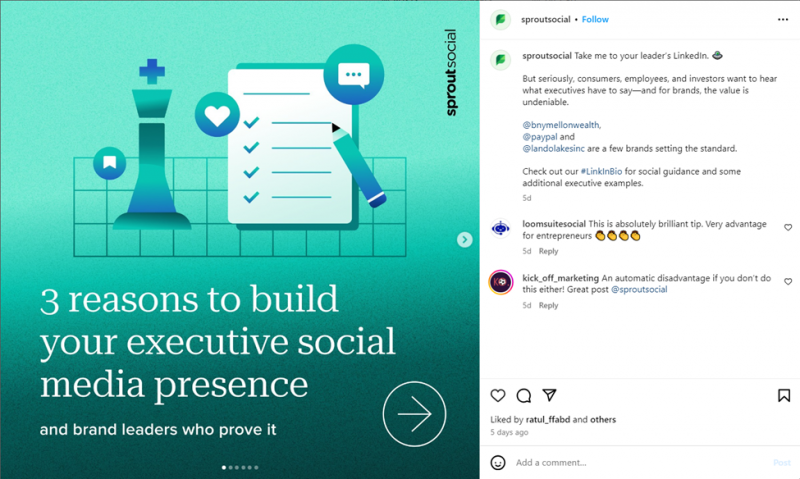   Sprout Social Instagram の再利用されたコンテンツのカルーセル