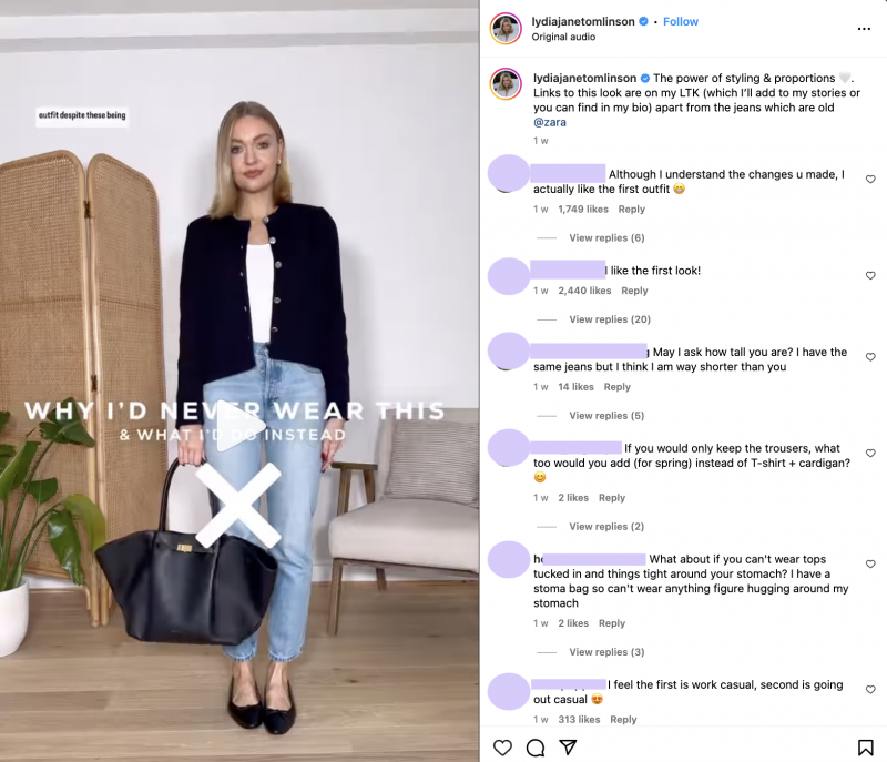   Lydia Jane のインスタグラム投稿で、スタイリングのヒントが紹介されています。