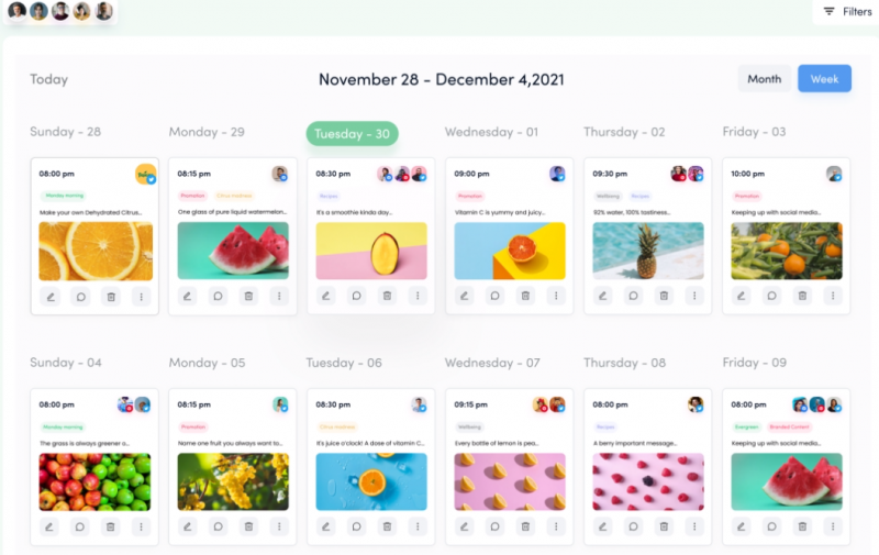   interfície de calendari de contingut de contentstudio