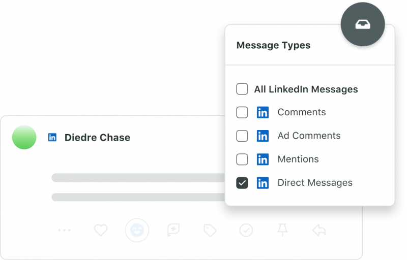 Una vista dels missatges directes de LinkedIn que apareixen com a tipus de missatge a la safata d'entrada intel·ligent de Sprout Social.