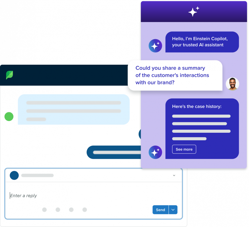 Maqueta de com apareixerà el xat d'Einstein Copilot per als usuaris de Sprout Social i Salesforce.