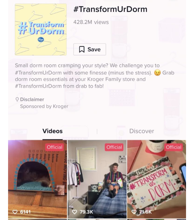 kullanıcı videolarını gösteren kroger hashtag testi