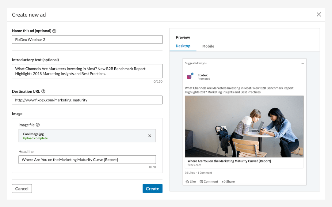 contenu sponsorisé LinkedIn