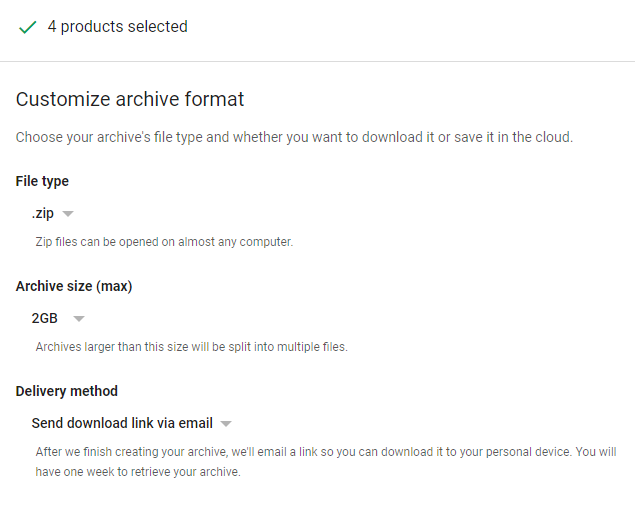 opcions de format per desar les dades de Google Plus
