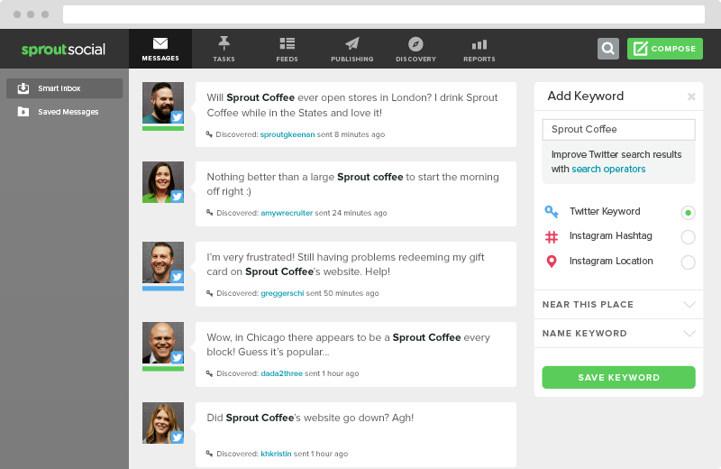 sprout monitoraggio delle parole chiave social
